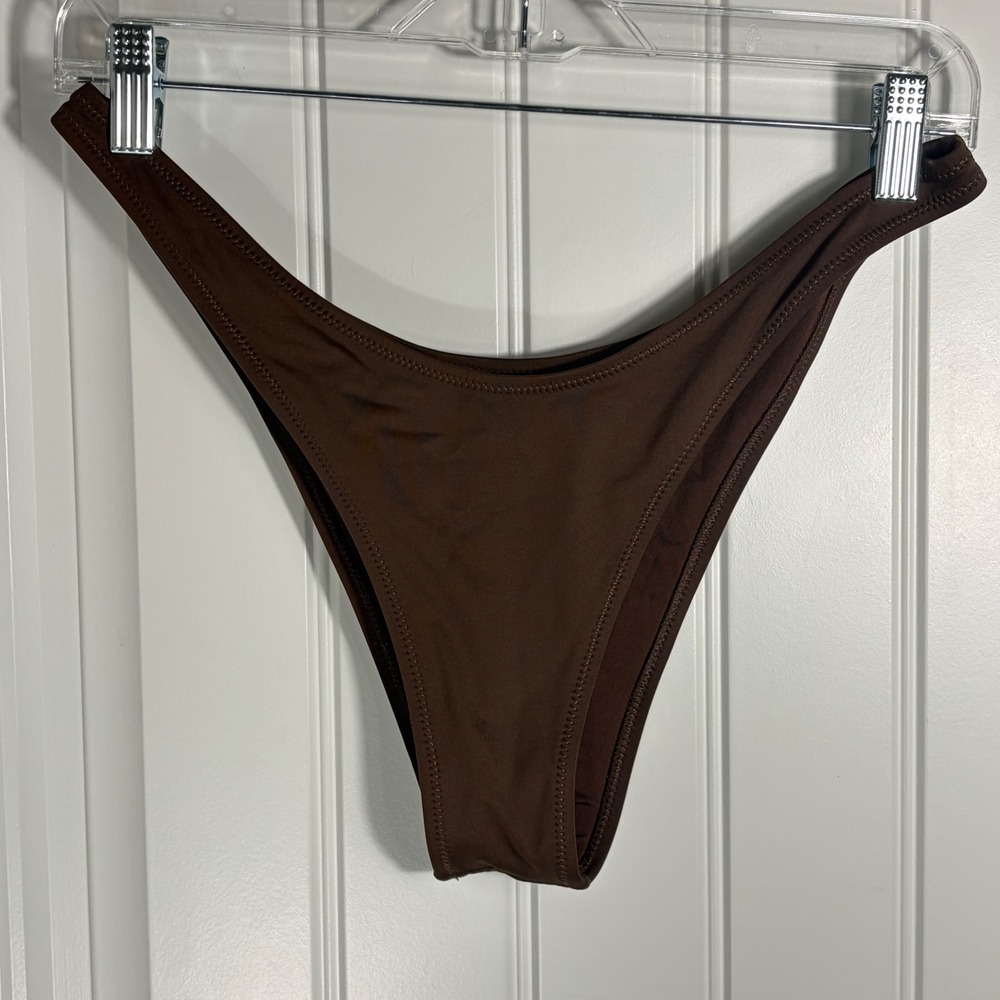 SKIMS Swim Dipped Bikini Bottoms Chocolate Brown Size Large High Cut Leg